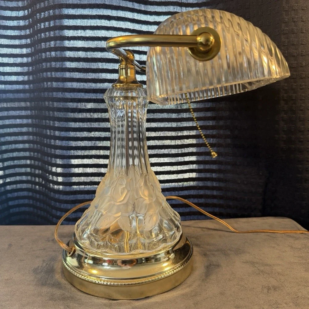 Anne Hutte Bleikristall Lead Crystal Bankers Desk Lamp - Working Rare Vintage